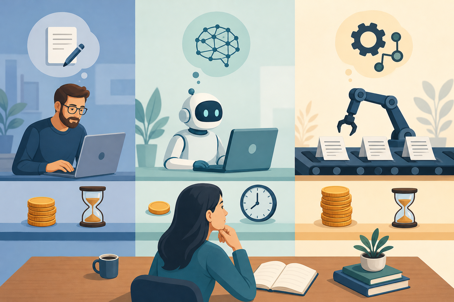 Tabella di confronto dei costi tra copywriter freelance, AI generica e piattaforma di automazione