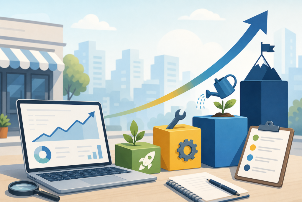 Growth chart showing how to increase organic traffic for a small business website