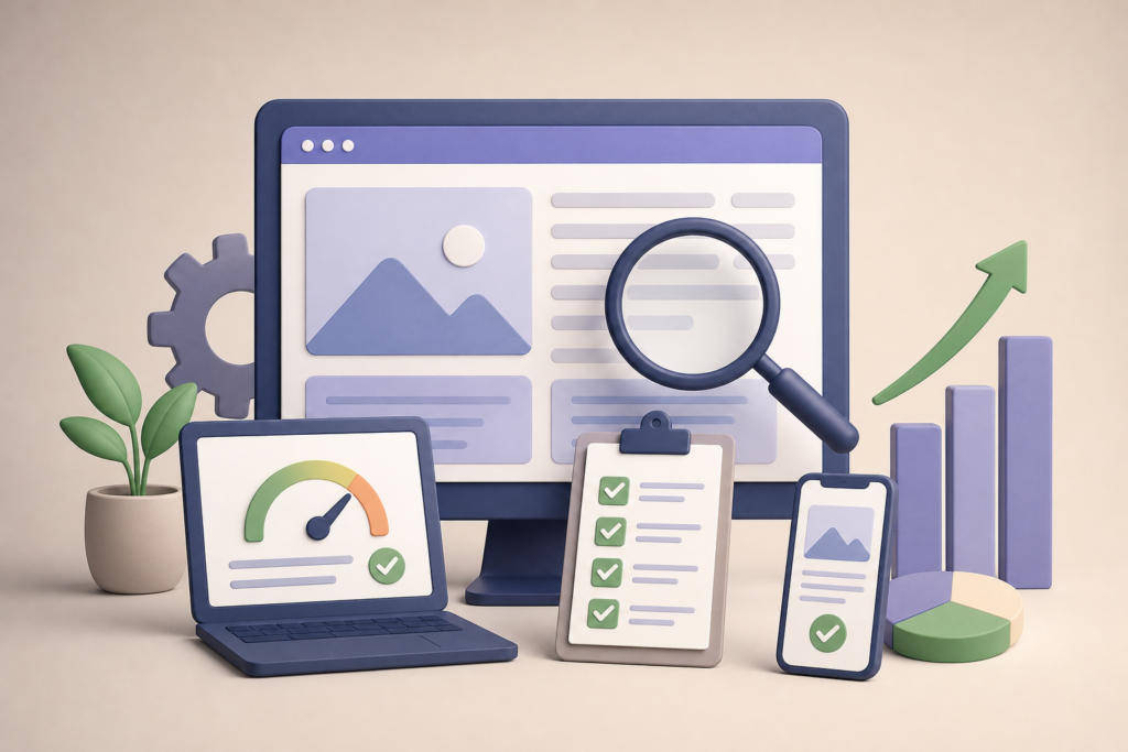Checklist for choosing an SEO-friendly WordPress theme on a laptop